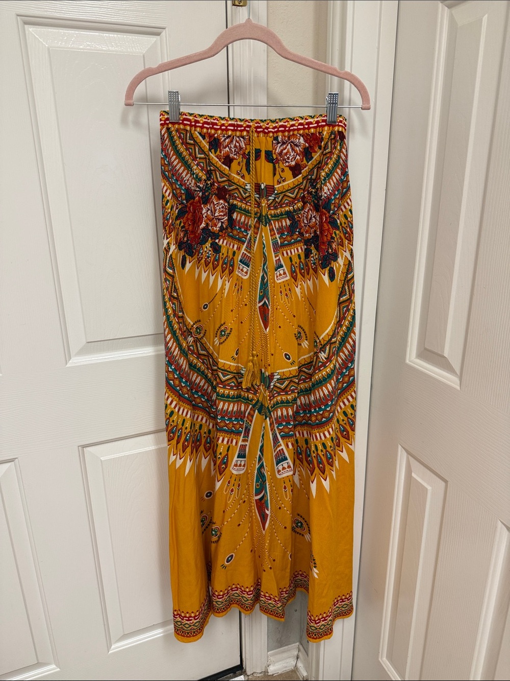Giddyup, Glamour Boutique Bohemian Mustard Yellow Printed Maxi Skirt